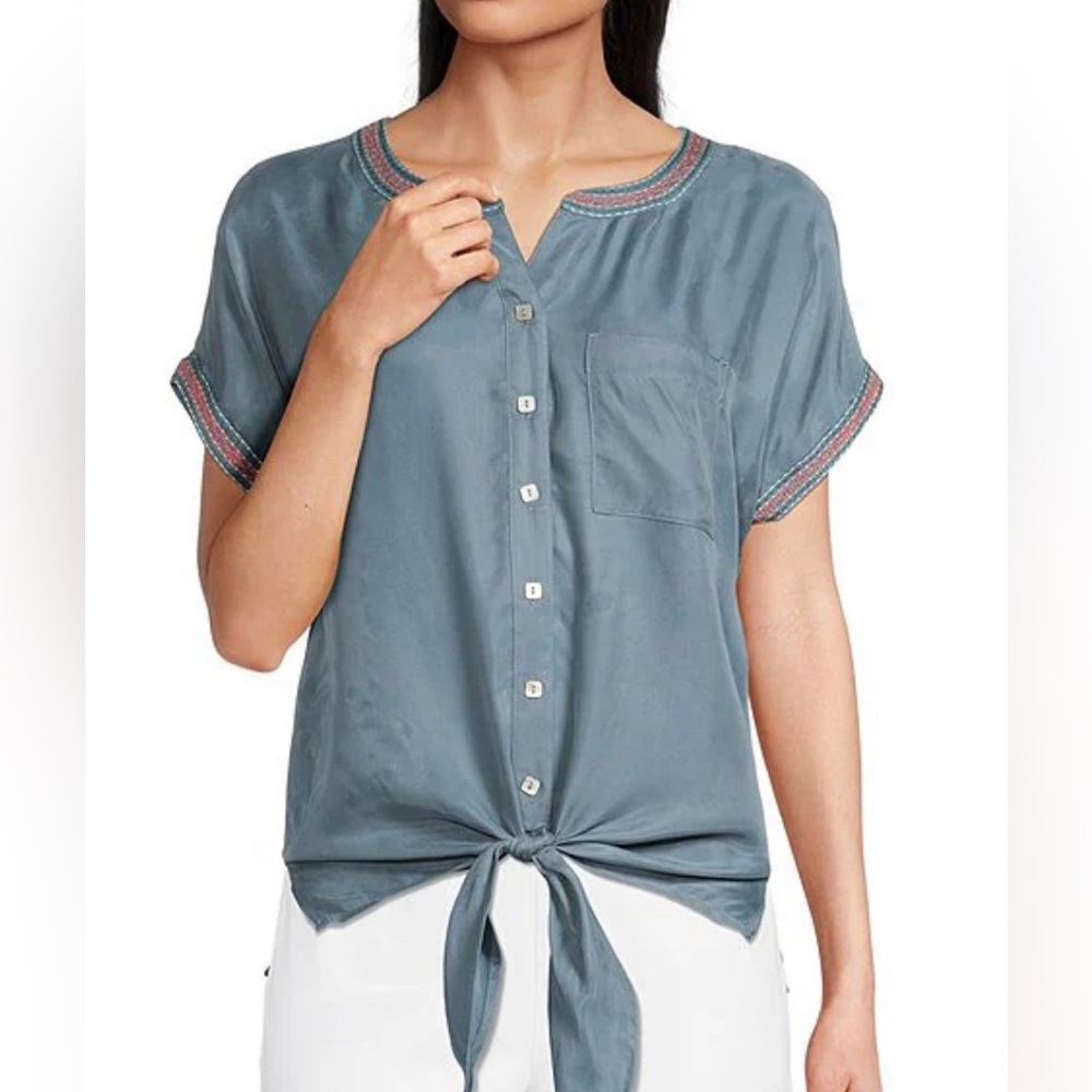John Mark tie front top cap sleeves